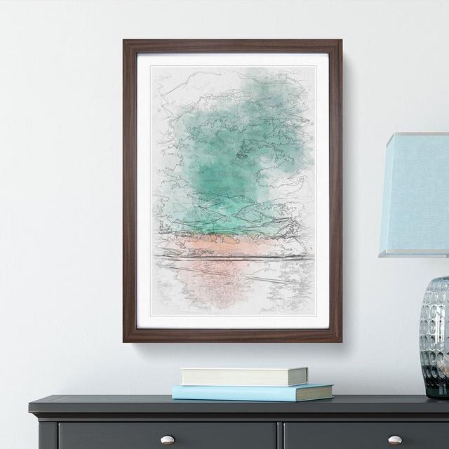 South Beach View In Miami Florida Sketch - Picture Frame Painting Print East Urban Home Size: 87cm H x 62cm W x 2cm D, Format: Walnut Framed on Productcaster.