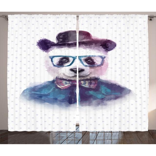 Rustikaler Vorhang, Hipster Panda mit Krawatte, Lustig, Schwarz Blau East Urban Home Panel-Größe: 280 cm B x 175 cm T on Productcaster.