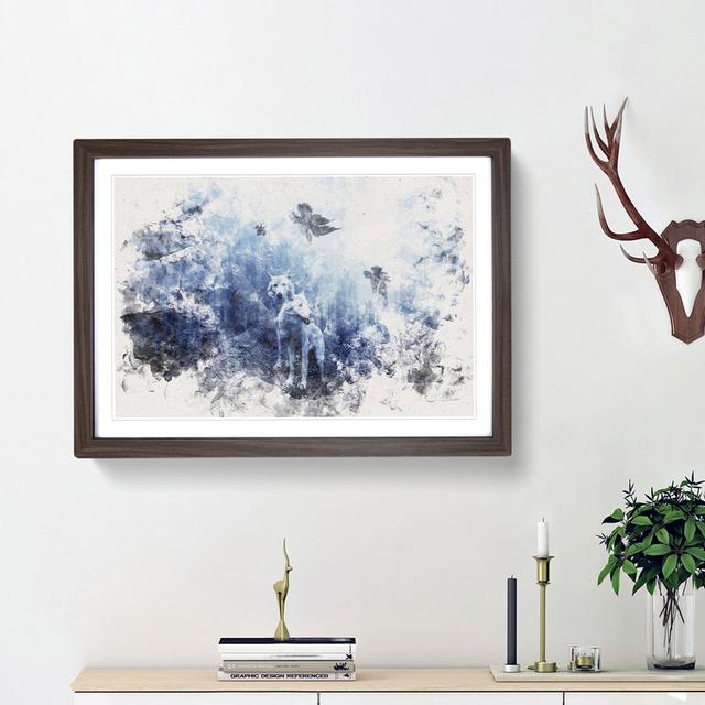 White Wolves in the Forest - Picture Frame Painting Print East Urban Home Frame Option: Walnut Framed, Size: 62cm H x 87cm W x 2cm D on Productcaster.