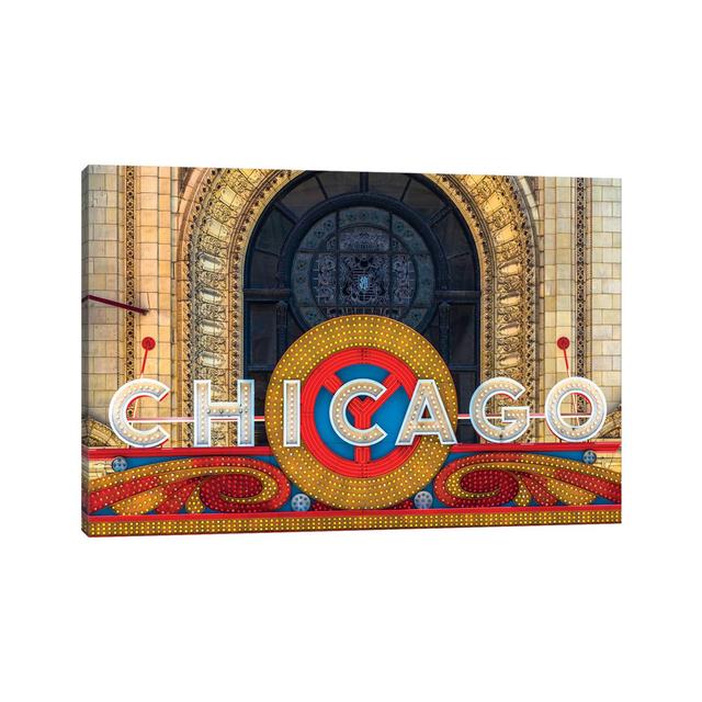 Chicago Theater Sign II by Raymond Kunst - Wrapped Canvas Graphic Art ClassicLiving Size: 30.48cm H x 45.72cm W x 1.91cm D on Productcaster.