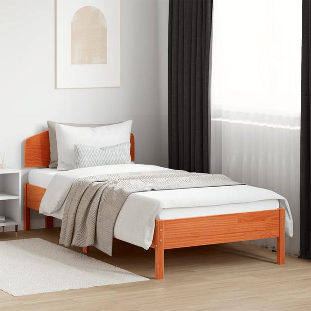 Vidaxl Bed Frame With Headboard Solid Wood Pine Marlow Home Co. Colour: Wax Brown, Size: European Single (90 x 200cm) on Productcaster.