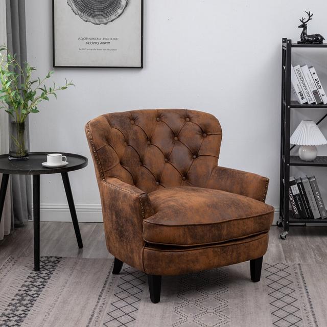 Leather Air Buttoned Accent Chair Williston Forge Upholstery Colour: Brown, Leg Colour: Brown on Productcaster.