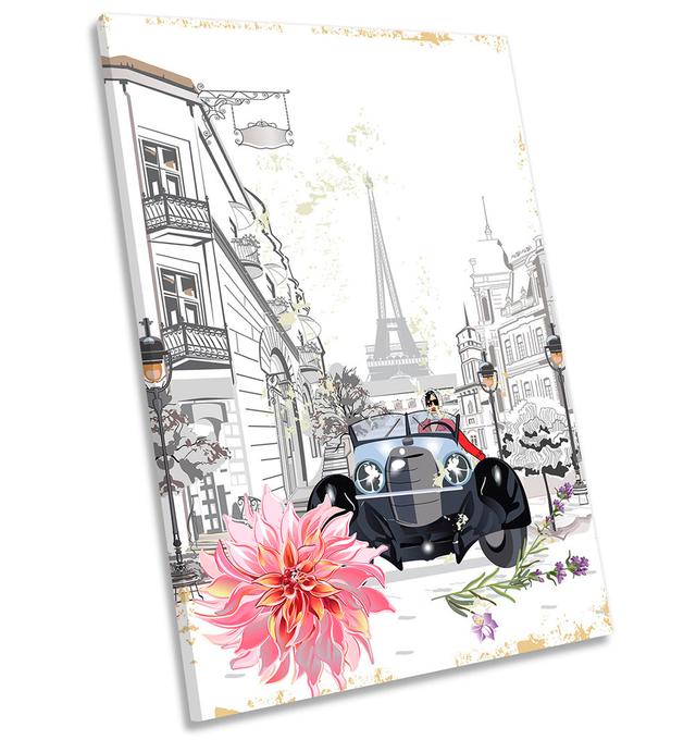 Eiffel Tower Artistic Floral Car - Wrapped Canvas Graphic Art Rosdorf Park Size: 61cm H x 40.6cm W x 2cm D on Productcaster.