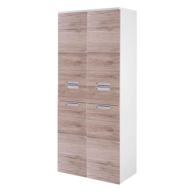 65 cm x 159 cm Badschrank Mars 17 Stories Ausführung: Weiß und Natureiche Optik on Productcaster.