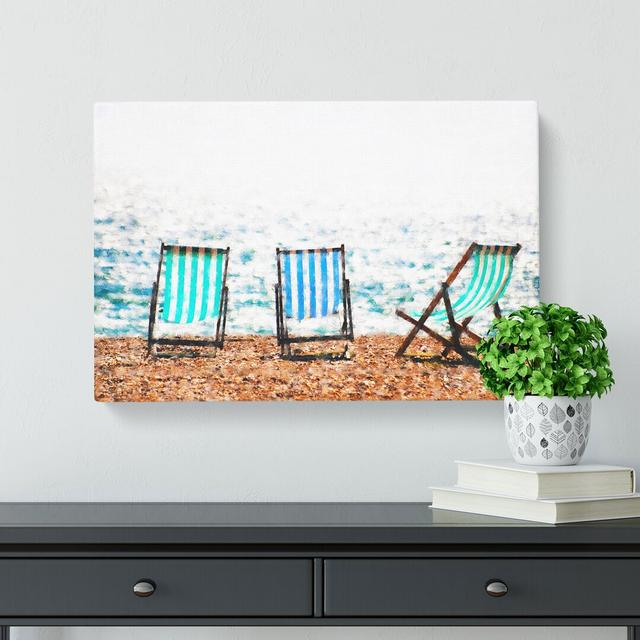 Deckchairs Upon Brighton Beach Painting - Wrapped Canvas Painting East Urban Home Size: 50cm H x 76cm W x 3cm D on Productcaster.