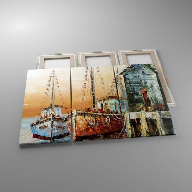 Cutter Harbor - 3 Piece Wrapped Canvas Painting Longshore Tides Size: 70cm H x 105cm W x 1.8cm D on Productcaster.