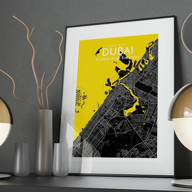 Dubai City Map in Times - Graphic Art Print on Paper Borough Wharf Size: 36cm H x 24cm W x 0.05cm D on Productcaster.