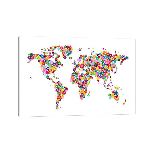 Flowers World Map by Michael Tompsett - Wrapped Canvas Painting World Menagerie Colour: White, Size: 66.04cm H x 101.6cm W x 3.81cm D on Productcaster.