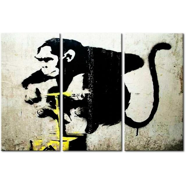 Monkey TNT Detonator by Banksy - 3 Piece No Frame Print on Canvas East Urban Home Size: 60 cm H x 90 cm W on Productcaster.