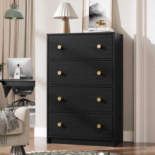 Chest of Drawers with 4 Drawers Brayden Studio Colour: Black on Productcaster.