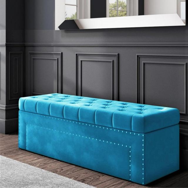 Duke Plush Velvet Upholstered Storage Bench R&M Furnishers Upholstery Colour: Duck Egg on Productcaster.