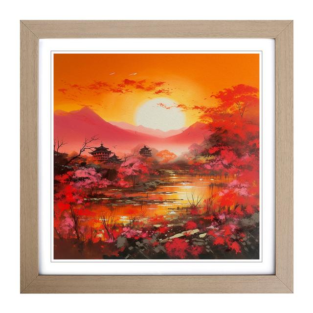 Japanese Sunset Colour Field Painting - Single Picture Frame Print on Wood Marlow Home Co. Format: Oak on Productcaster.