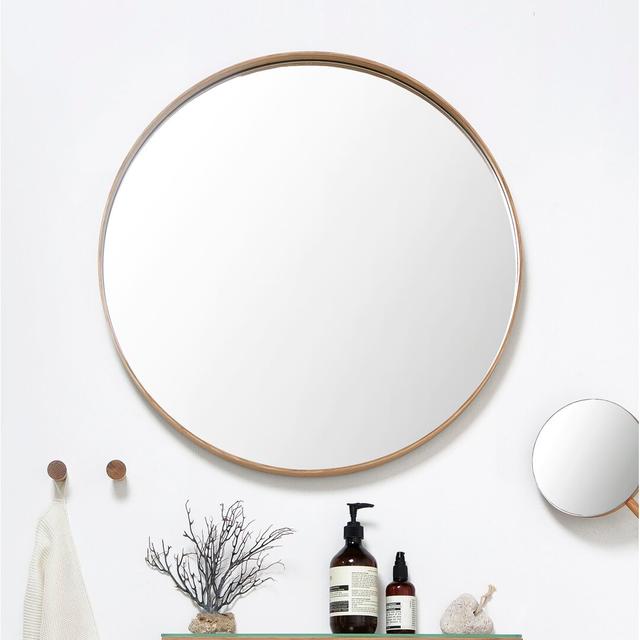 Bostic Round Oak Framed, Wall Mounted Accent Mirror Brayden Studio Size: 66cm H x 66cm W x 4.5cm D, Finish: Natural Oak on Productcaster.