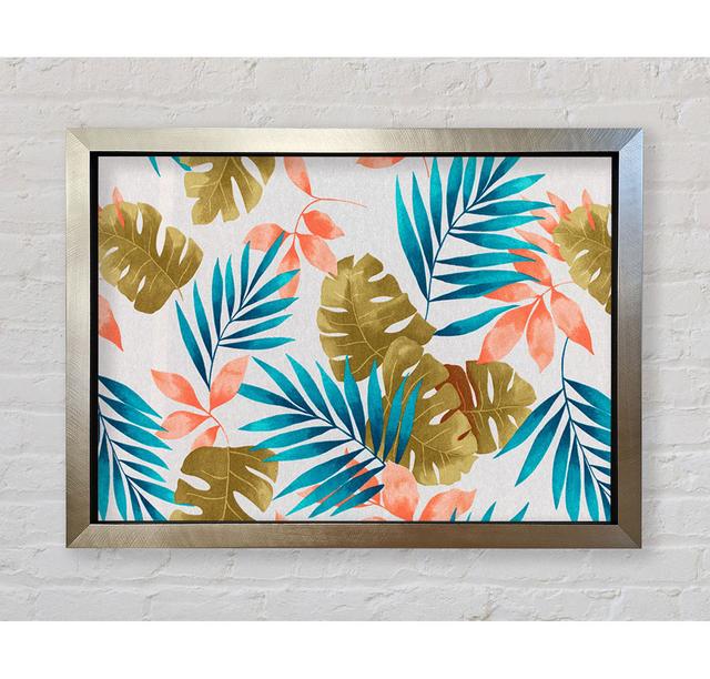 Modern Palm Leaves Framed Print Highland Dunes Size: 100cm H x 141.4cm W x 3.4cm D on Productcaster.