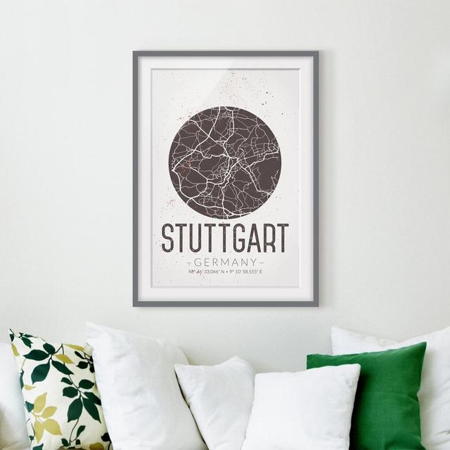 Gerahmtes Poster Stuttgart Map - Retro East Urban Home Rahmenauswahl: Mattgrau, Größe: 100 cm H x 70 cm B on Productcaster.