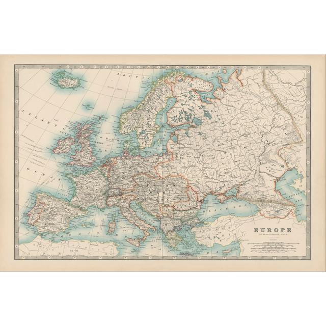 Johnston's Map of Europe by Johnston - Wrapped Canvas Graphic Art Longshore Tides Size: 30cm H x 46cm W x 3.8cm D on Productcaster.