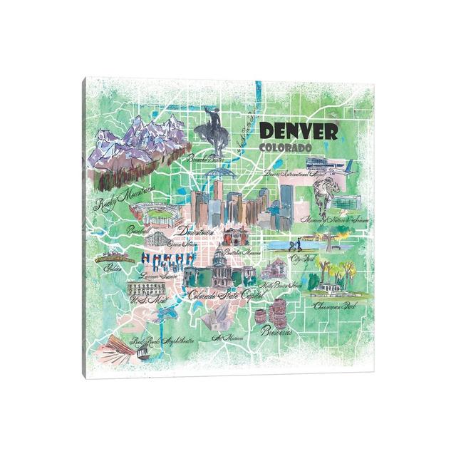 Denver Colorado USA Illustrated Map by Markus & Martina Bleichner - Wrapped Canvas Graphic Art Happy Larry Size: 30.48cm H x 30.48cm W x 1.91cm D on Productcaster.