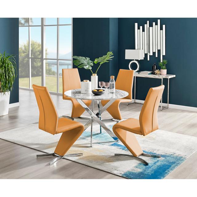 4 - Person Dining Set Canora Grey Table Top Colour: White Marble Effect, Colour (Chair): Mustard/Sliver, Table Size: 75cm H x 100cm L x 100cm W on Productcaster.