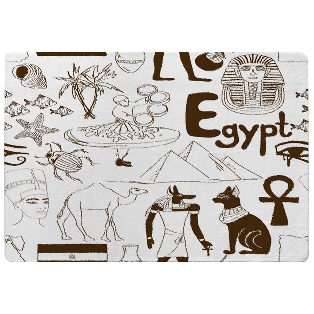 Paulin Hand Drawn Sketch Egypt Designer Shaggy Black/White Rug East Urban Home Rug Size: Rectangle 60 x 110cm on Productcaster.