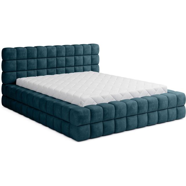 Monzerat Upholstered Platform Bed with Mattress Ebern Designs Size: European Kingsize (160 x 200cm), Colour: Blue on Productcaster.