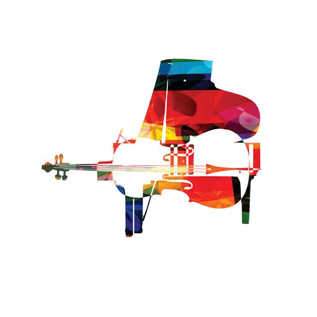 Colourful Piano and Violoncello by Proksima - Wrapped Canvas Graphic Art ClassicLiving Size: 91cm H x 91cm W on Productcaster.