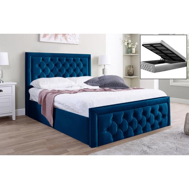 Lillias Velvet Ottoman Bed Mercer41 Size: 135 x 190 cm, Colour: Marine on Productcaster.