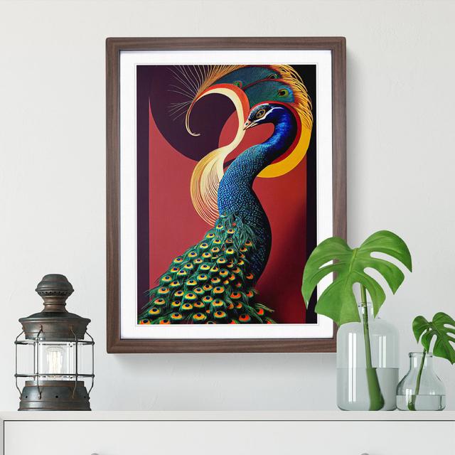 Classy Peacock - Picture Frame Graphic Art World Menagerie Size: 64cm H x 46cm W x 2cm D, Frame Colour: Walnut on Productcaster.