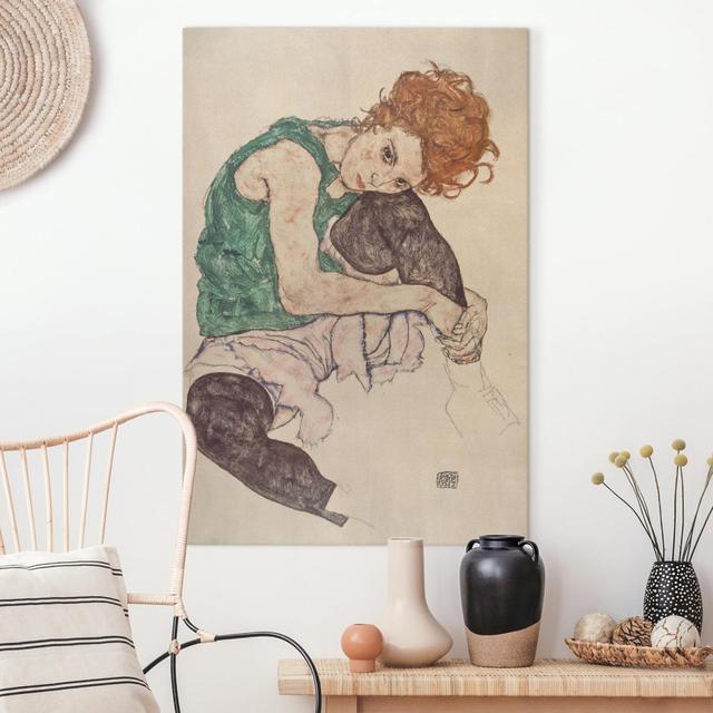 Sitting Woman with Raised Knees by Egon Schiele Drawing Rosalind Wheeler Format: Recycled Canvas 330g/m², Size: 90cm H x 60cm W on Productcaster.