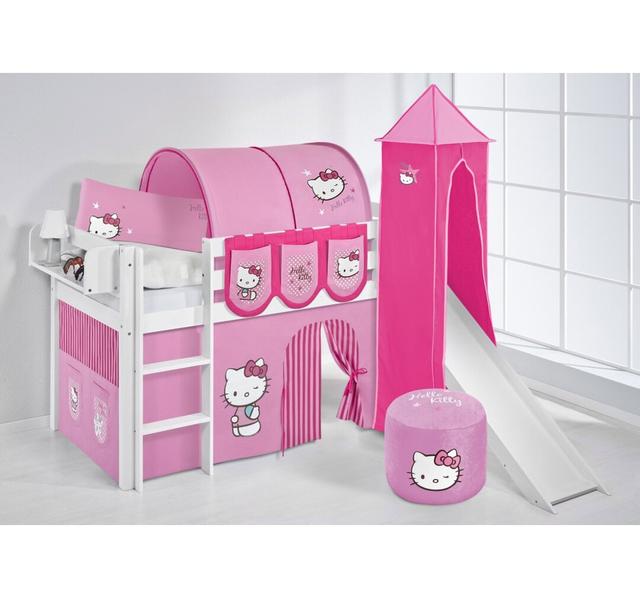 Hello Kitty European Single (90 x 200cm) Mid Sleeper Bed with Textile Set Lilokids Colour (Fabric/Accessory): Pink on Productcaster.