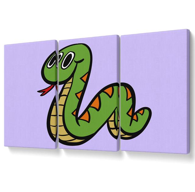 Cartoon Snake - 3 Piece Wrapped Canvas Graphic Art Zoomie Kids Size: 101.6cm H x 203cm W, Colour: Lilac on Productcaster.