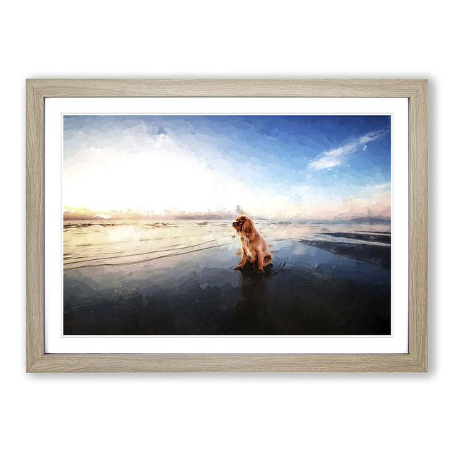 King Charles Spaniel upon the Beach in Abstract - Picture Frame Painting Print East Urban Home Size: 50cm H x 76cm W x 2cm D, Format: Oak on Productcaster.