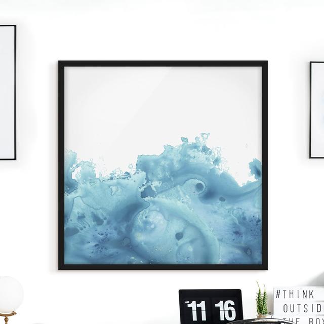 0-0-12/*Picture With Frame - Wave Watercolor Turquoise I - Square 1:1 Highland Dunes Frame Option: Black Framed, Size: 30cm H x 30cm W x 2cm D on Productcaster.