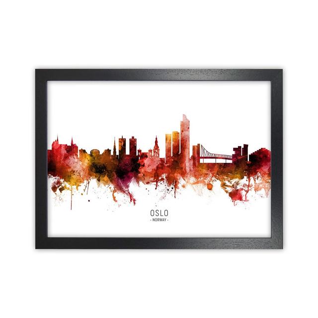 Oslo Norway Skyline Red City Name by Michael Tompsett - Graphic Art Ebern Designs Size: 25cm H x 34cm W x 3cm D, Format: Black Framed on Productcaster.