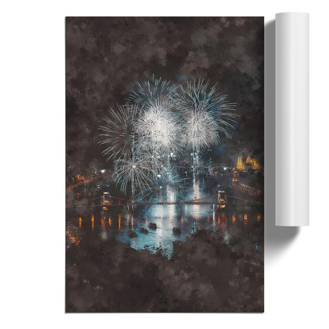 Fireworks Over Budapest In Hungary - No Frame Print East Urban Home Size: 59cm H x 42cm W x 0.1cm D on Productcaster.