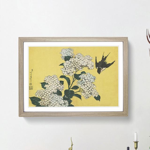 Hydrangeas and Swallow by Katsushika Hokusai - Picture Frame Painting Print East Urban Home Frame Option: Oak Framed, Size: 36cm H x 48cm W x 2cm D on Productcaster.