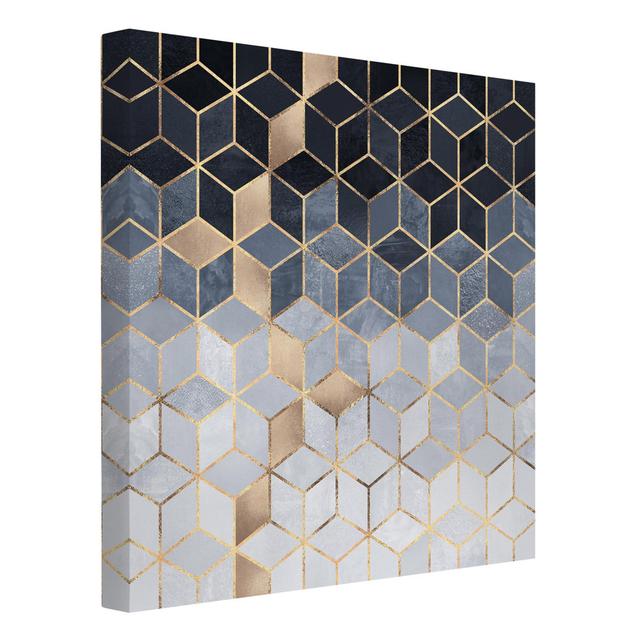 Blue and White Golden Geometry - Wrapped Canvas Graphic Art Print Canora Grey Format: Recycled Canvas, Size: 70cm H x 70cm W on Productcaster.