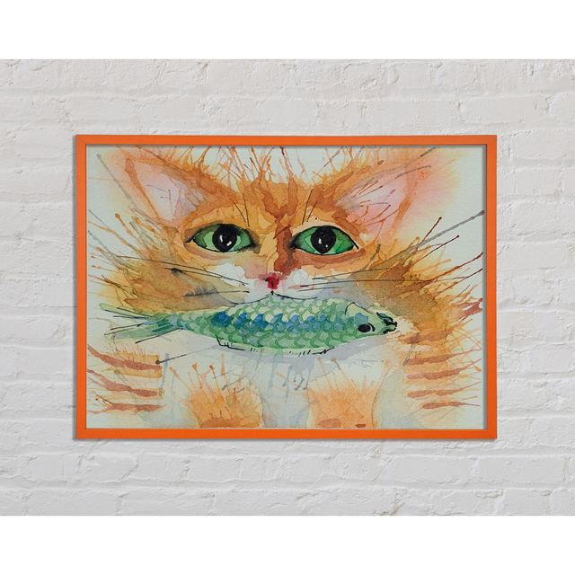 Watercolour Cat with Fish - Single Picture Frame Art Prints Happy Larry Size: 42cm H x 59.7cm W on Productcaster.