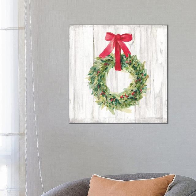 Woodland Holidays Wreath No Bird White by Danhui Nai - Wrapped Canvas Painting The Seasonal Aisle Size: 66.04cm H x 66.04cm W x 3.81cm D on Productcaster.