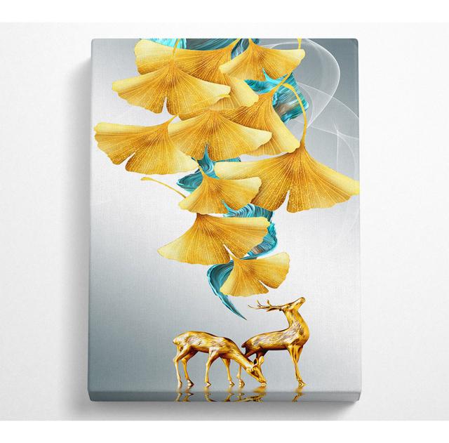 Gold Petals Deer - No Frame Kunstdrucke auf Leinwand ClassicLiving Größe: 142,2 cm H x 101,6 cm B on Productcaster.