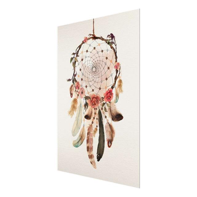 Dream Catcher with Pearls - Graphic Art Print on Glass East Urban Home Size: 80 cm H x 60 cm W on Productcaster.