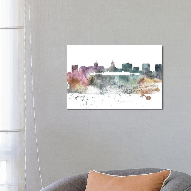 Madison Pastel Skyline by Wall Decor Addict - Wrapped Canvas Painting Latitude Run Size: 45.72cm H x 66.04cm W x 3.81cm D on Productcaster.