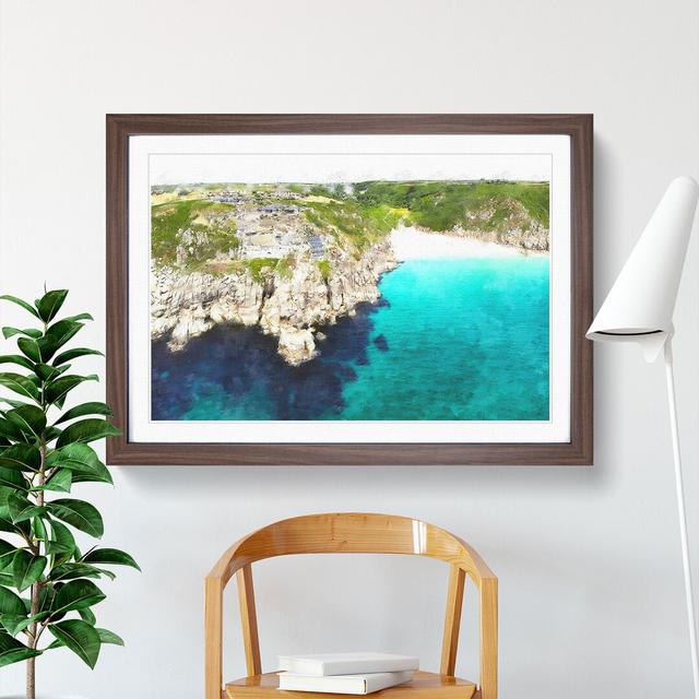 Porthcurno Beach in Cornwall - Picture Frame Graphic Art on MDF East Urban Home Frame Option: Walnut Framed, Size: 27cm H x 36cm W x 2cm D on Productcaster.