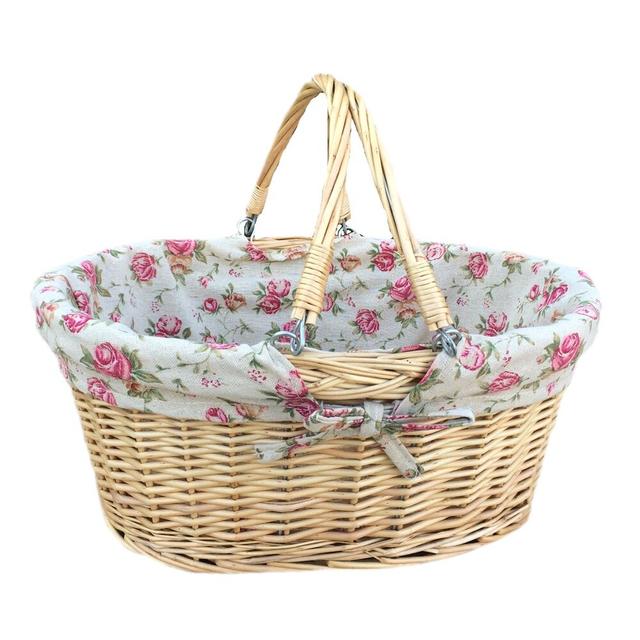 Swing Handle Wicker Shopping Basket with Garden Rose Lining Lily Manor Size: Medium on Productcaster.