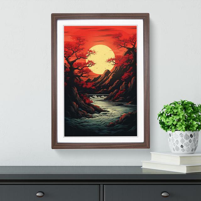 Japanese Sunset Line Big Box Art Size: 34cm H x 25cm W x 2cm D, Frame Colour: Walnut Framed on Productcaster.