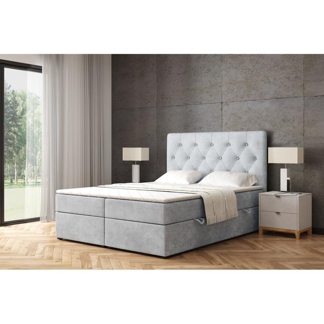 Boxspringbett mit H4 Multipocket-Matratze, Bettkasten und Topper ClassicLiving Farbe: Hellgrau, Größe: 119 cm H x 180 cm B x 220 cm L on Productcaster.