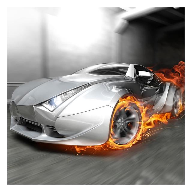 Supercar in Flames 1.92m x 1.92m Textured Matte Peel & Stick Wall Mural East Urban Home Size: 240cm L c 240cm W on Productcaster.