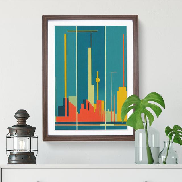 City Skyline Retro No.3 - Single Picture Frame Print 17 Stories Size: 46cm H x 34cm W x 2cm D, Frame Colour: Walnut on Productcaster.