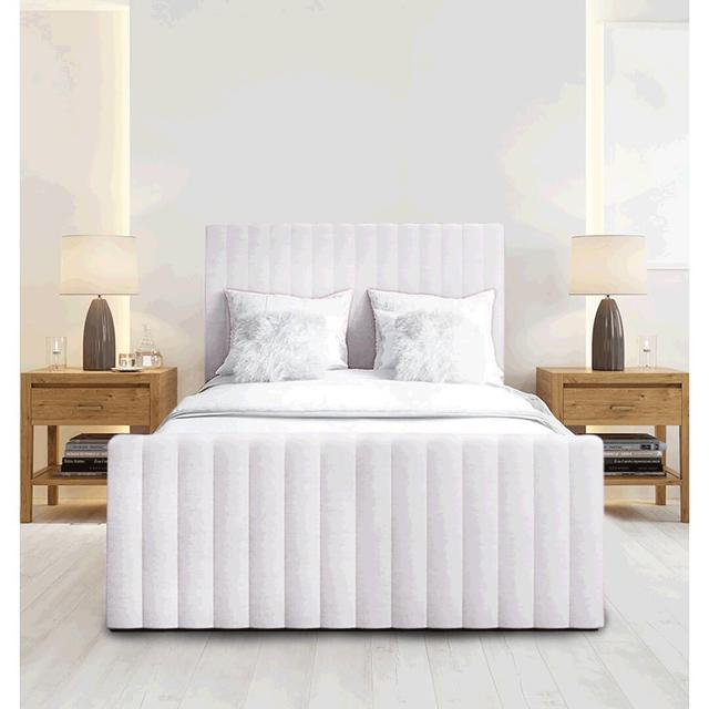 Arizona Upholstered Bed Frame 17 Stories Size: King (5'), Colour: White on Productcaster.