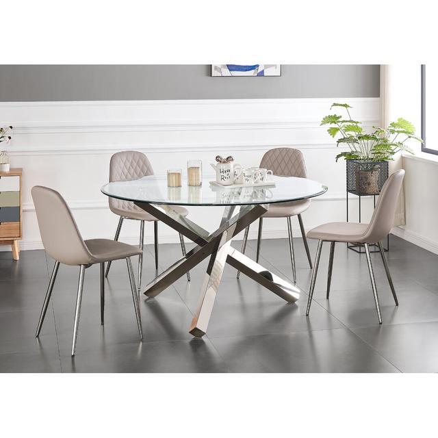 Corova Dining Set with 4 Chairs Canora Grey Chair Colour: Cappuccino Beige/Silver on Productcaster.