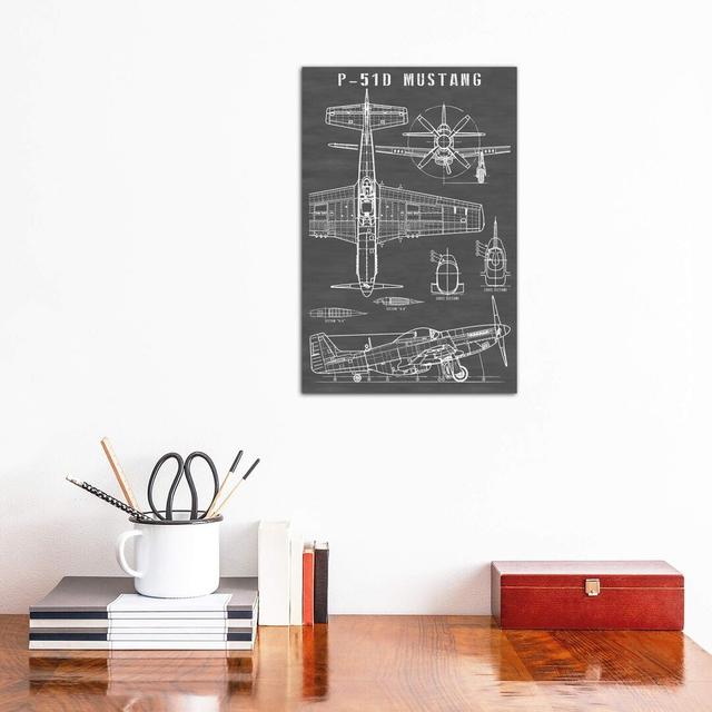 P-51 Mustang Vintage Airplane Black by Action Blueprints - Wrapped Canvas Print Borough Wharf Size: 45.72cm H x 30.48cm W x 1.91cm D on Productcaster.